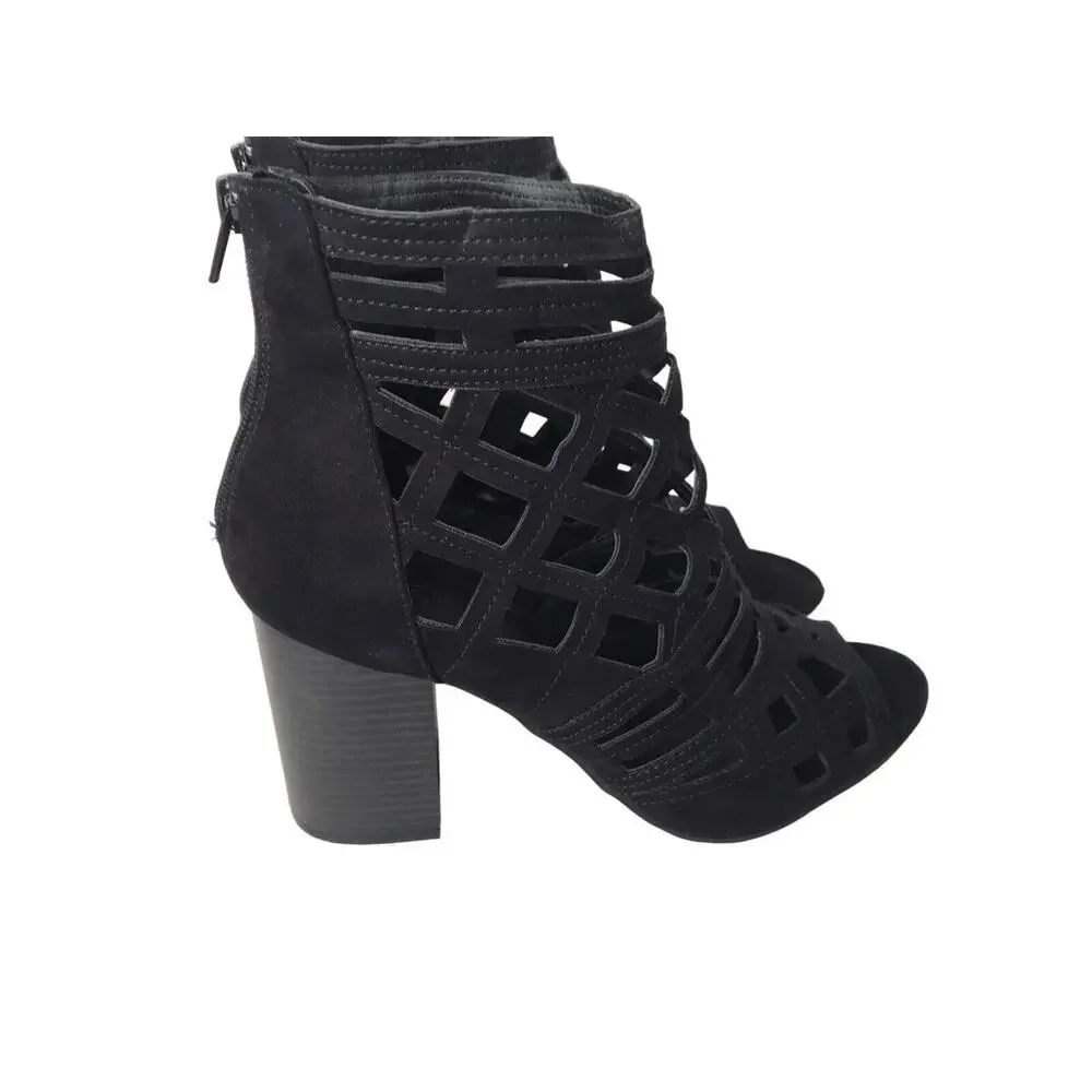 Charlotte Russe Size 10 Cameron Black Block Heel PeepToe Caged Gladiator Sandals
